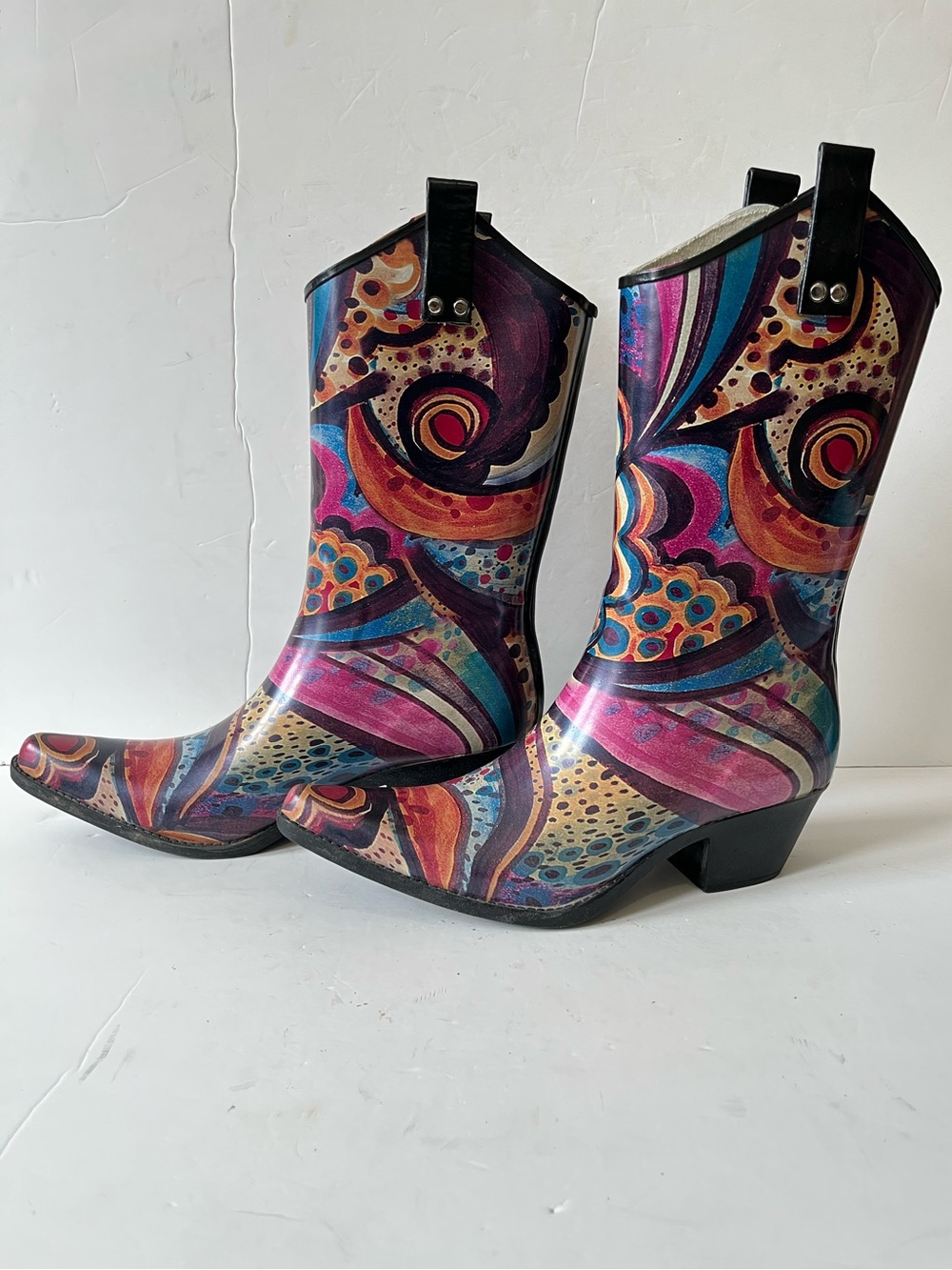 Nomad yippy abstract Multicolor Patterned Western rubber Rain Boots size 10 - Picture 6 of 10